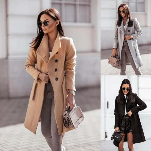 Autumn And Winter Lapel Single-breasted Tie-waist Coat, Casual Office Commuter… — image 3