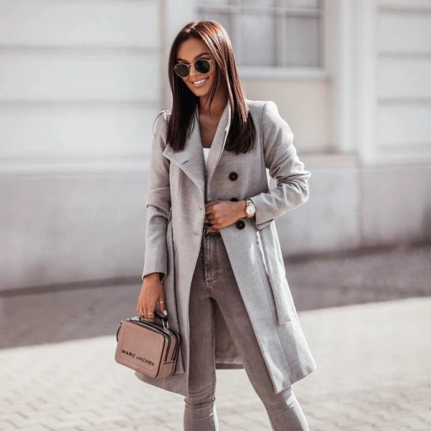 Autumn And Winter Lapel Single-breasted Tie-waist Coat, Casual Office Commuter… — image 7
