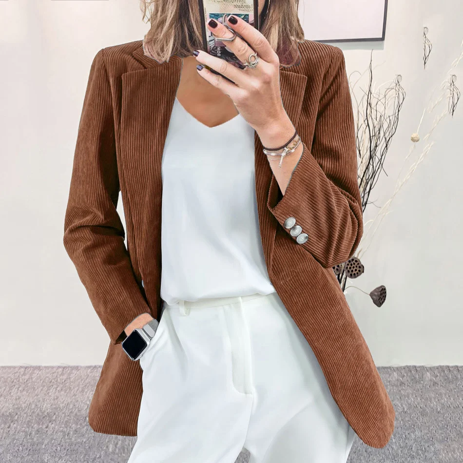 Autumn And Winter New Corduroy Cardigan Elegant Slim-fit Solid Color Casual… — image 1