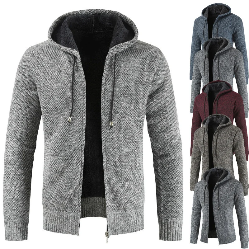 Autumn And Winter New Men's Thickened Fleece Cardigan Sweater Hooded Jacket — image 7