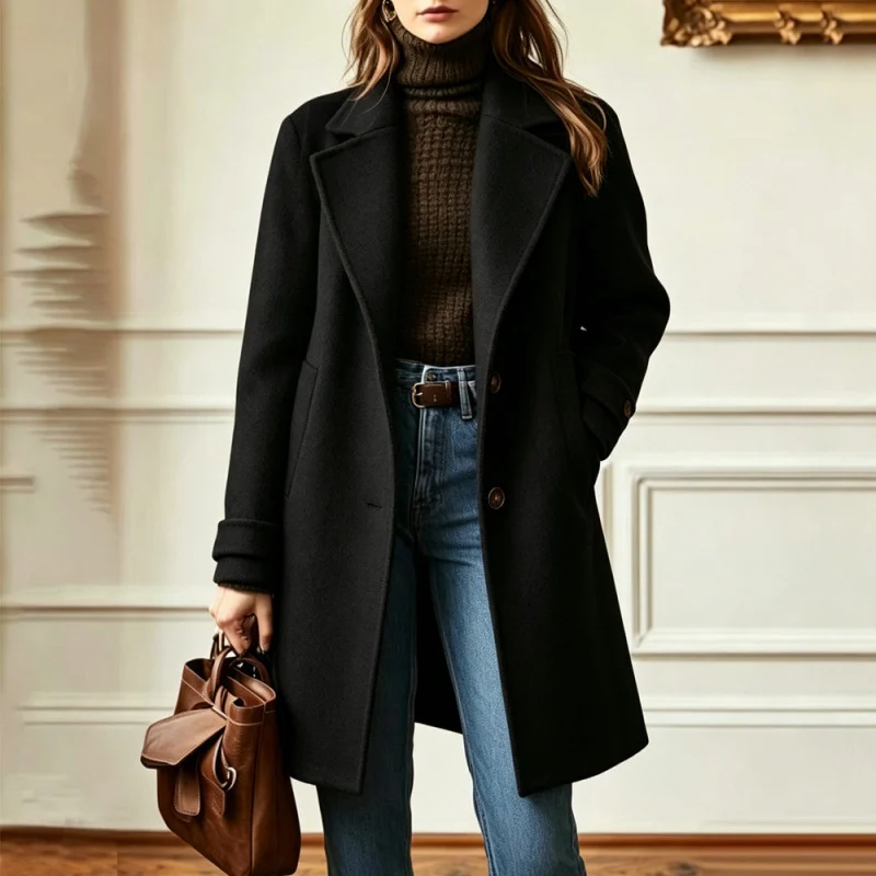 Autumn And Winter New Retro Casual Style Mid-length Lapel Coat Women's Woolen — image 4