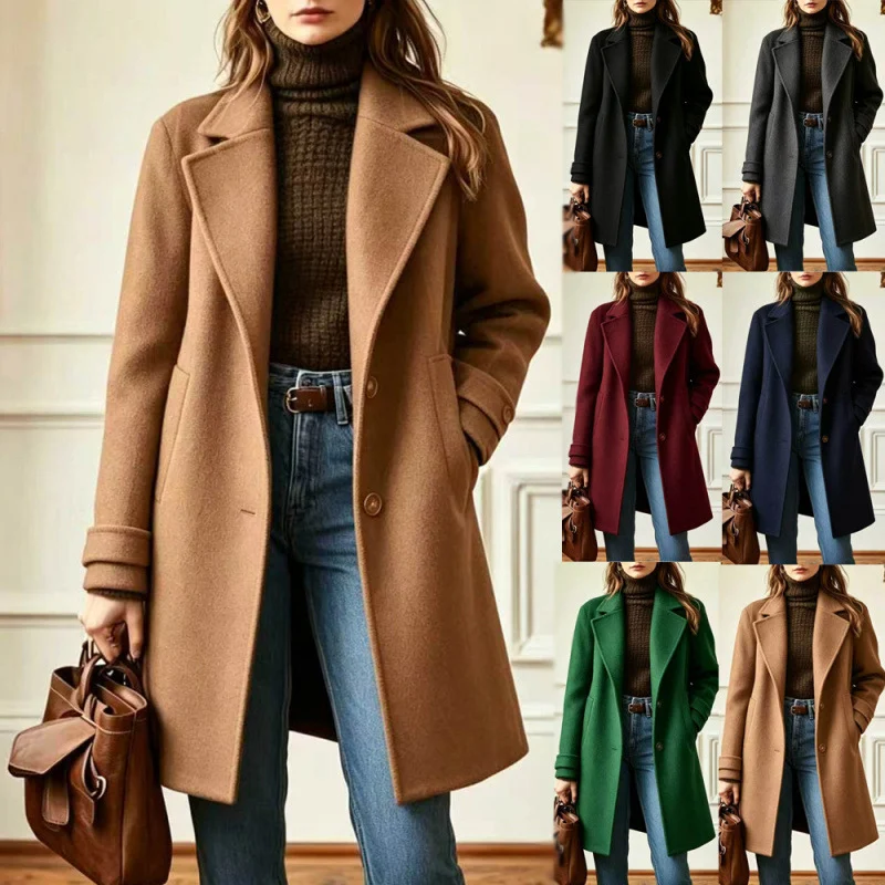 Autumn And Winter New Retro Casual Style Mid-length Lapel Coat Women's Woolen — image 2