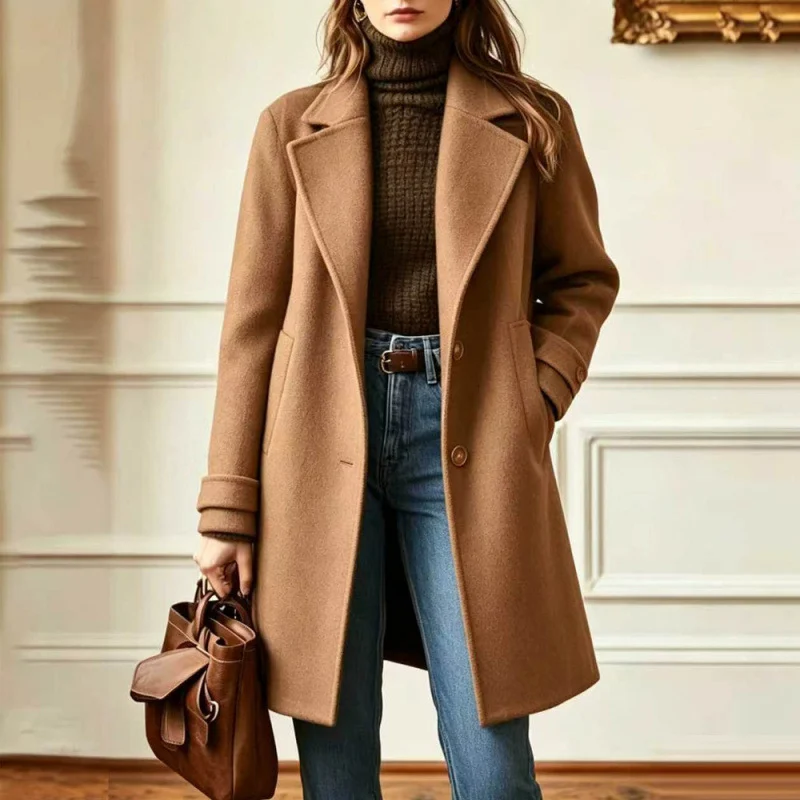 Autumn And Winter New Retro Casual Style Mid-length Lapel Coat Women's Woolen — image 6