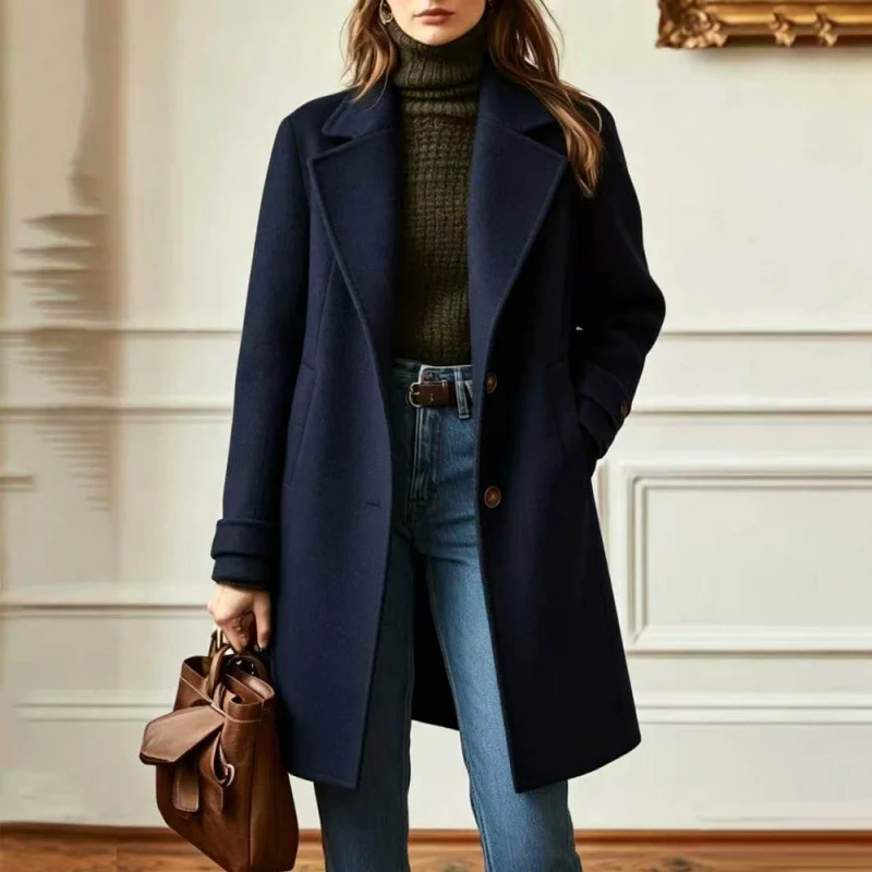Autumn And Winter New Retro Casual Style Mid-length Lapel Coat Women's Woolen — image 3