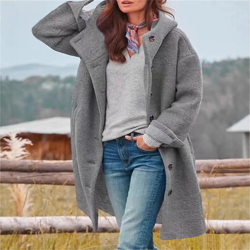 Autumn And Winter Popular Women's Jacket Long-sleeved Long Hooded Woolen Casual Style… — image 5