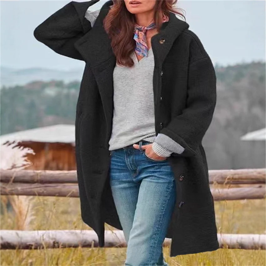 Autumn And Winter Popular Women's Jacket Long-sleeved Long Hooded Woolen Casual Style… — image 4
