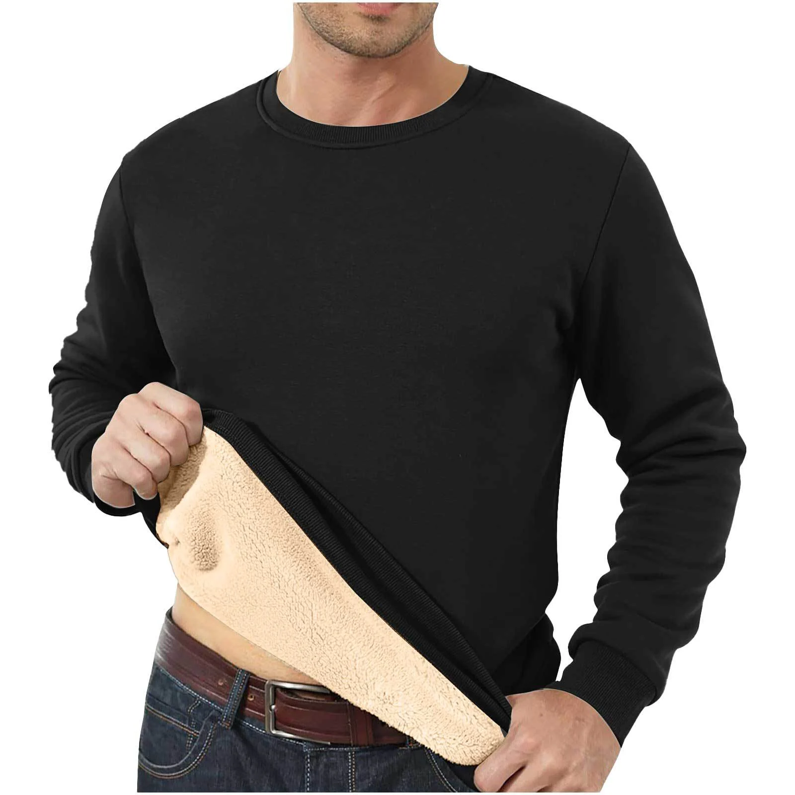 Autumn And Winter Sweatshirt Men's Velvet Round Neck Solid Color Loose Thermal… — image 5