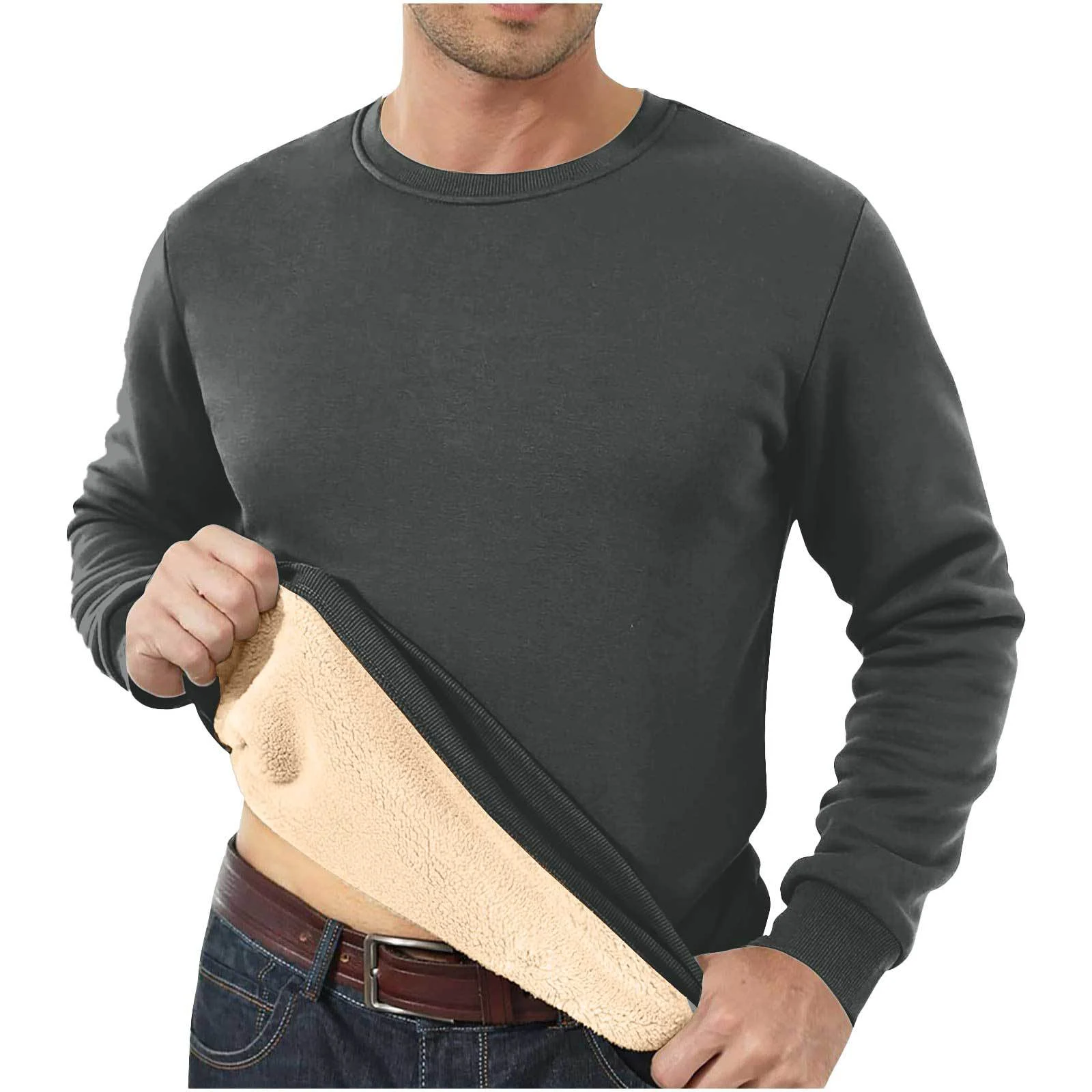 Autumn And Winter Sweatshirt Men's Velvet Round Neck Solid Color Loose Thermal… — image 10