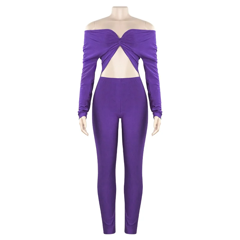 Autumn New Solid-color V-neck Jumpsuit — image 1