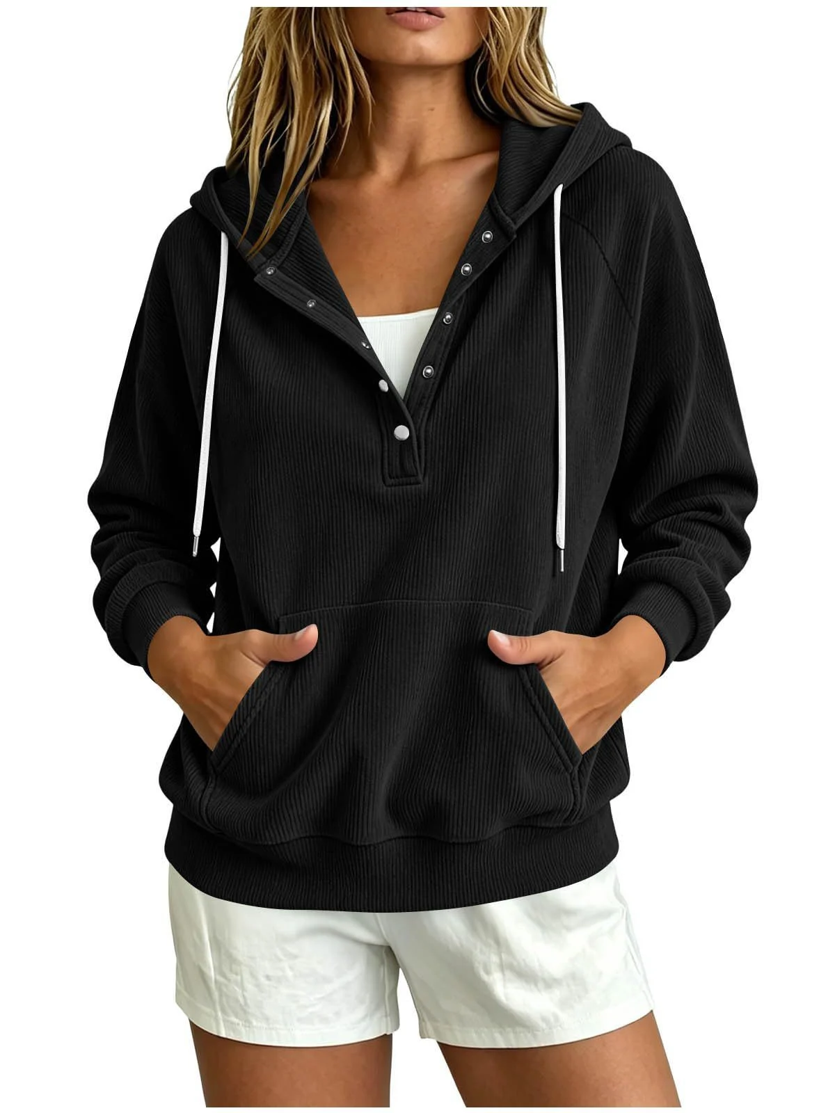 Autumn New Style European Women's Dressy Corduroy Hooded Sweatshirt With Half-closed… — image 8