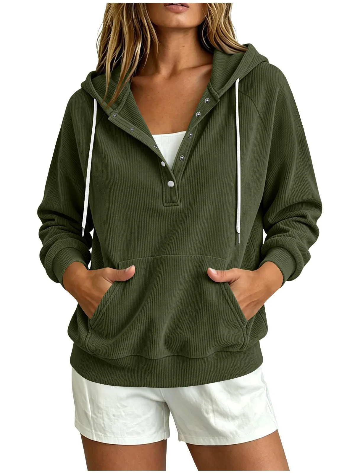 Autumn New Style European Women's Dressy Corduroy Hooded Sweatshirt With Half-closed… — image 6