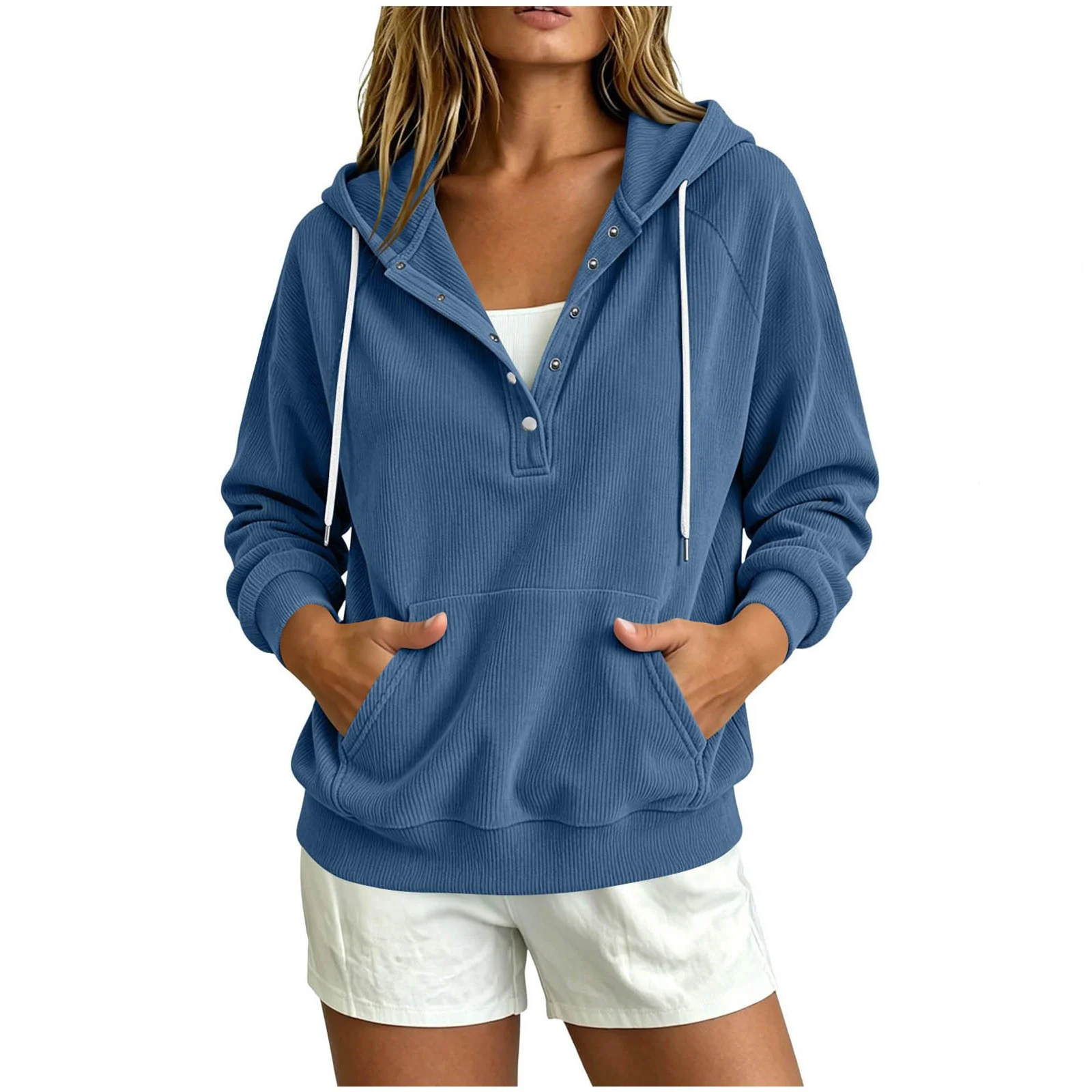 Autumn New Style European Women's Dressy Corduroy Hooded Sweatshirt With Half-closed… — image 3
