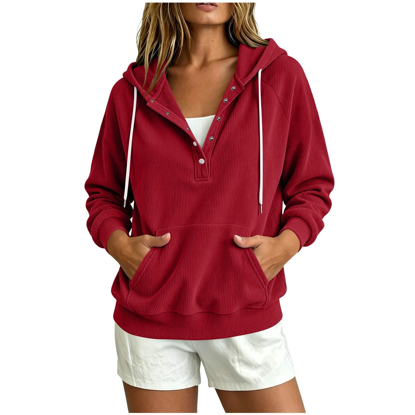 Autumn New Style European Women's Dressy Corduroy Hooded Sweatshirt With Half-closed… — image 5
