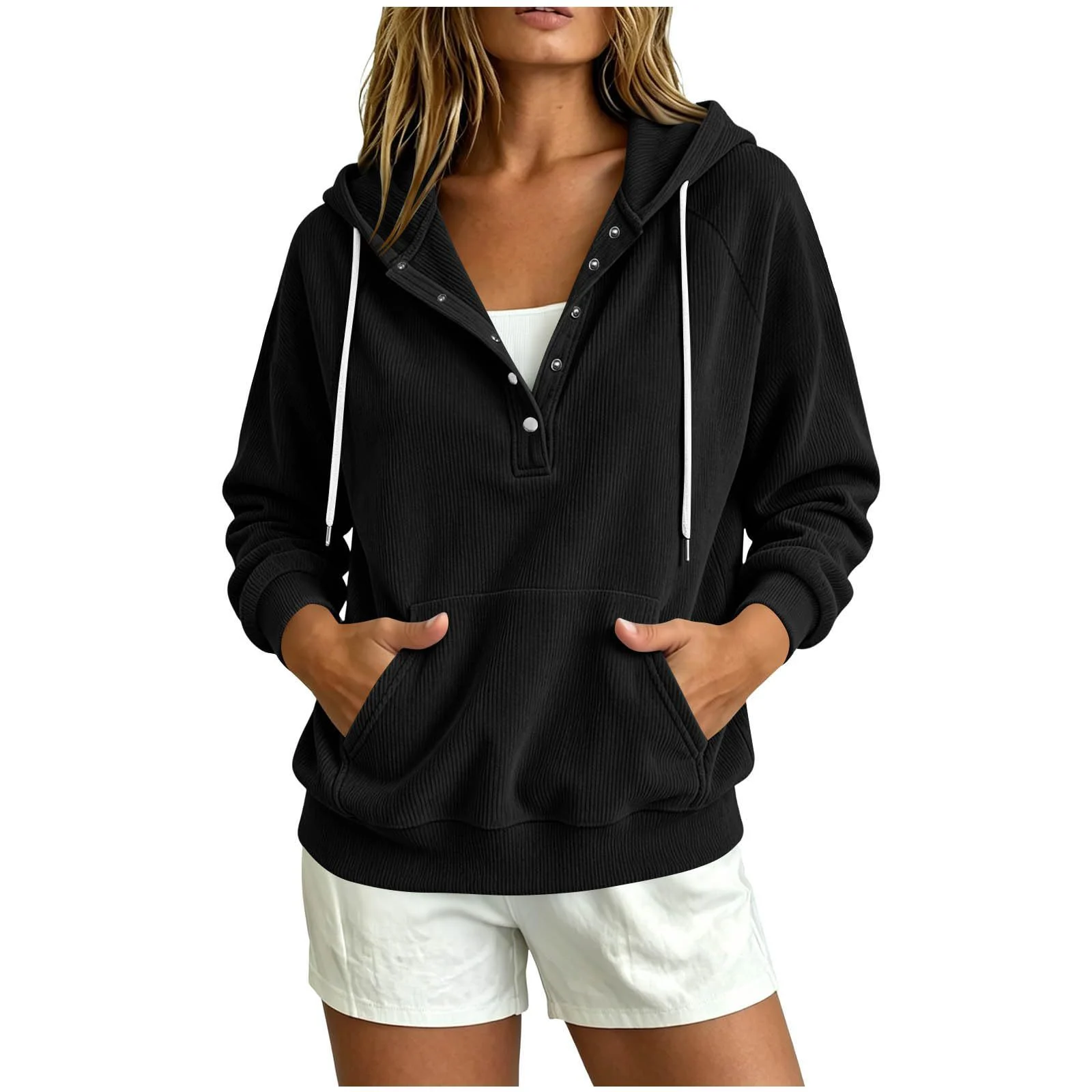 Autumn New Style European Women's Dressy Corduroy Hooded Sweatshirt With Half-closed… — image 7