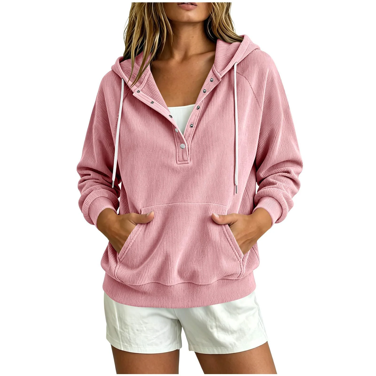 Autumn New Style European Women's Dressy Corduroy Hooded Sweatshirt With Half-closed… — image 2