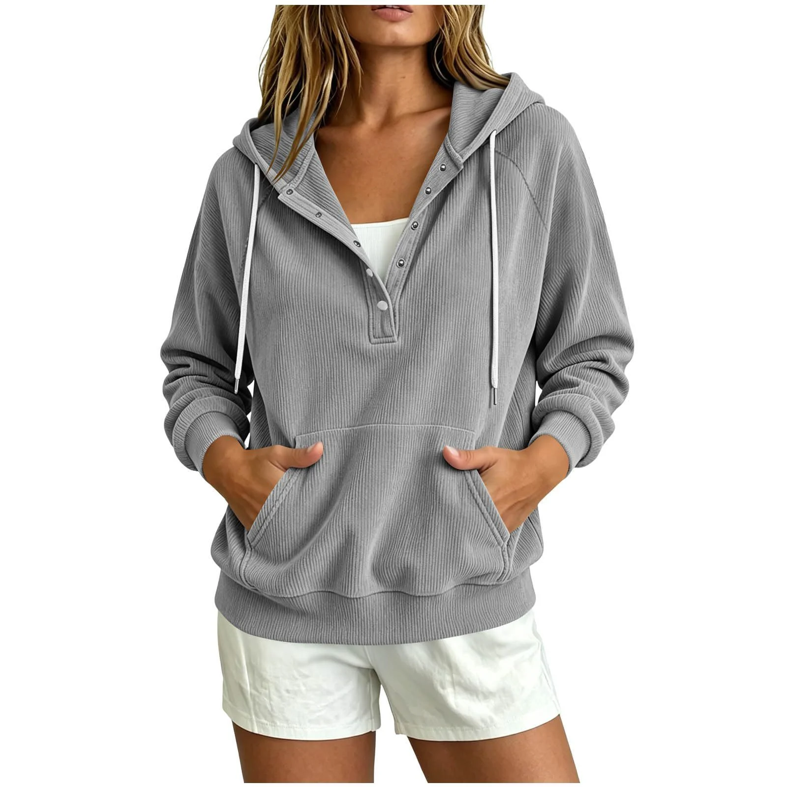 Autumn New Style European Women's Dressy Corduroy Hooded Sweatshirt With Half-closed… — image 10