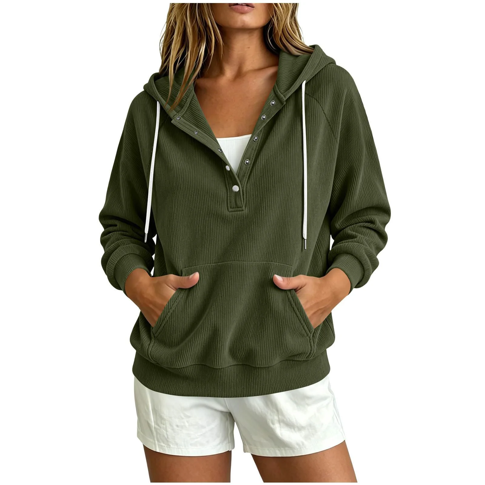 Autumn New Style European Women's Dressy Corduroy Hooded Sweatshirt With Half-closed… — image 9