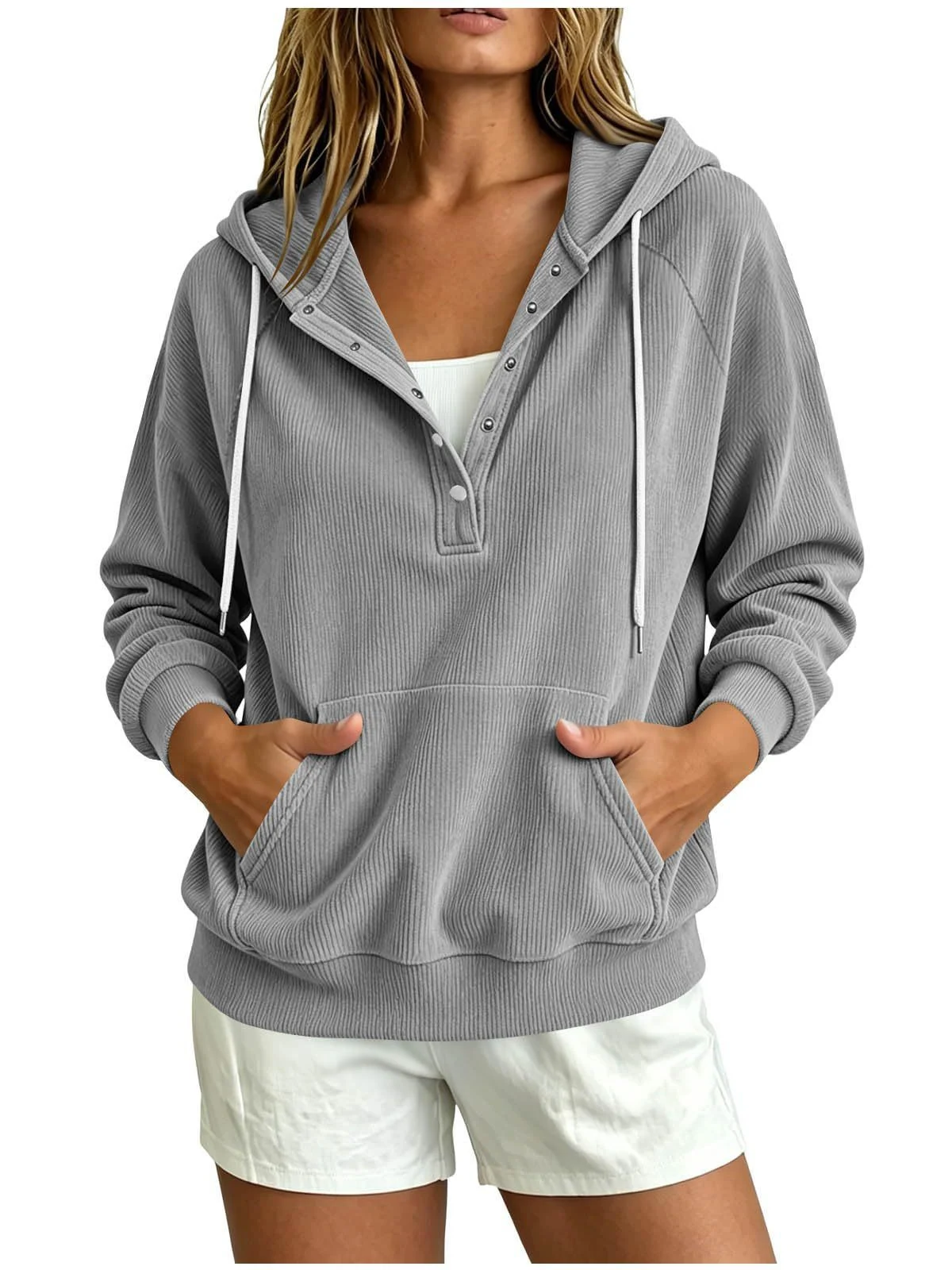 Autumn New Style European Women's Dressy Corduroy Hooded Sweatshirt With Half-closed… — image 4