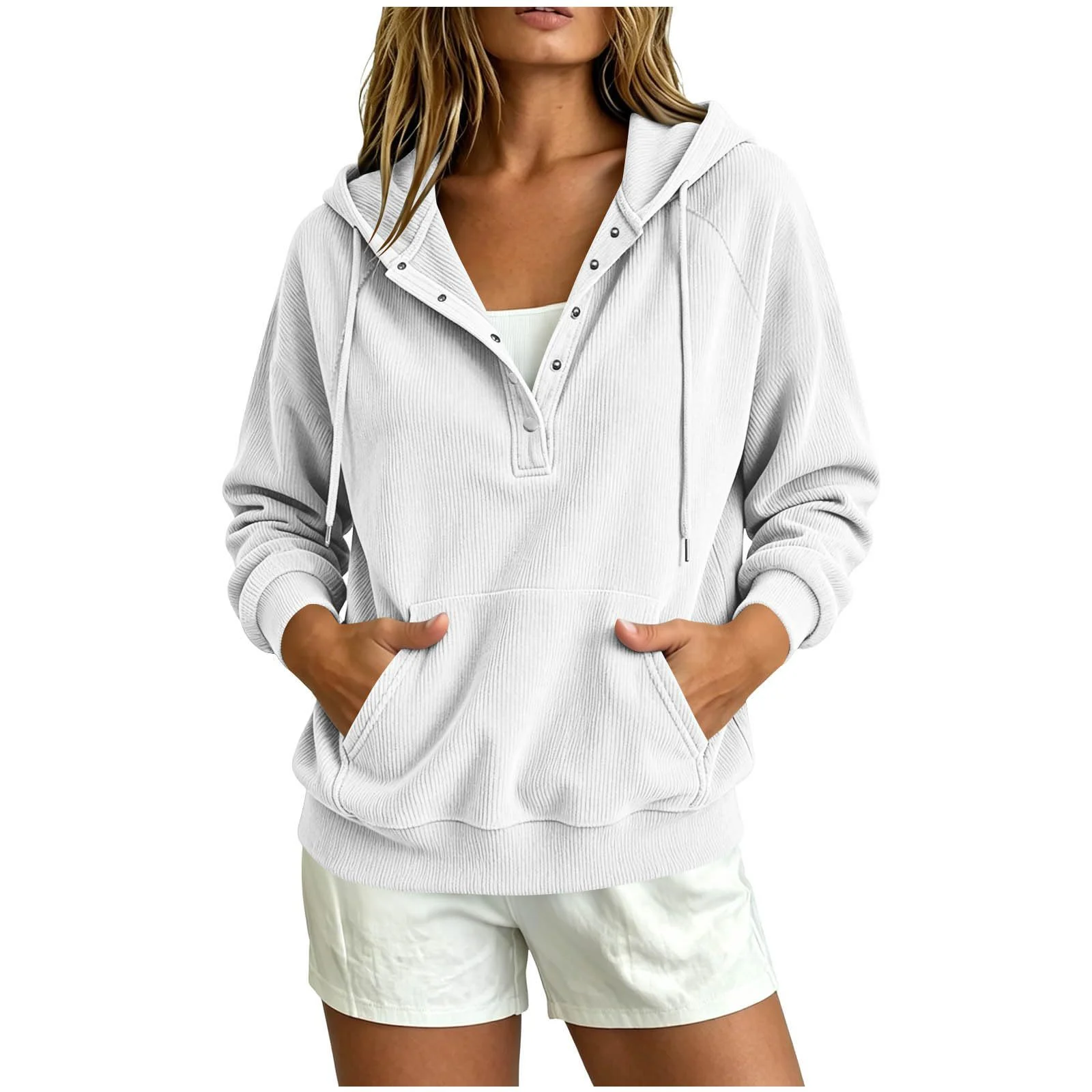 Autumn New Style European Women's Dressy Corduroy Hooded Sweatshirt With Half-closed… — image 11