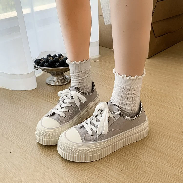 Autumn New Women's Korean Vintage Canvas Sneakers Laceup White Shoes, Thick… — image 4