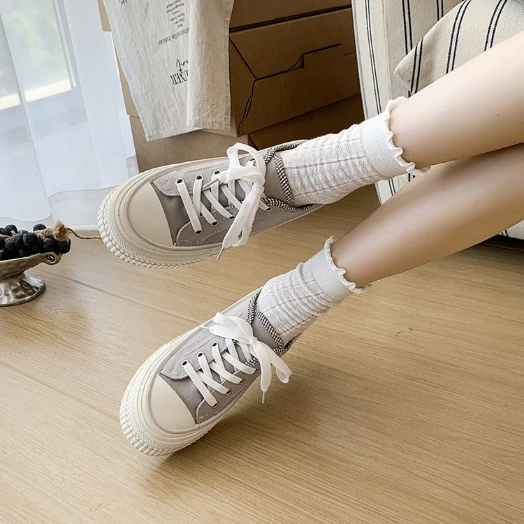 Autumn New Women's Korean Vintage Canvas Sneakers Laceup White Shoes, Thick… — image 5