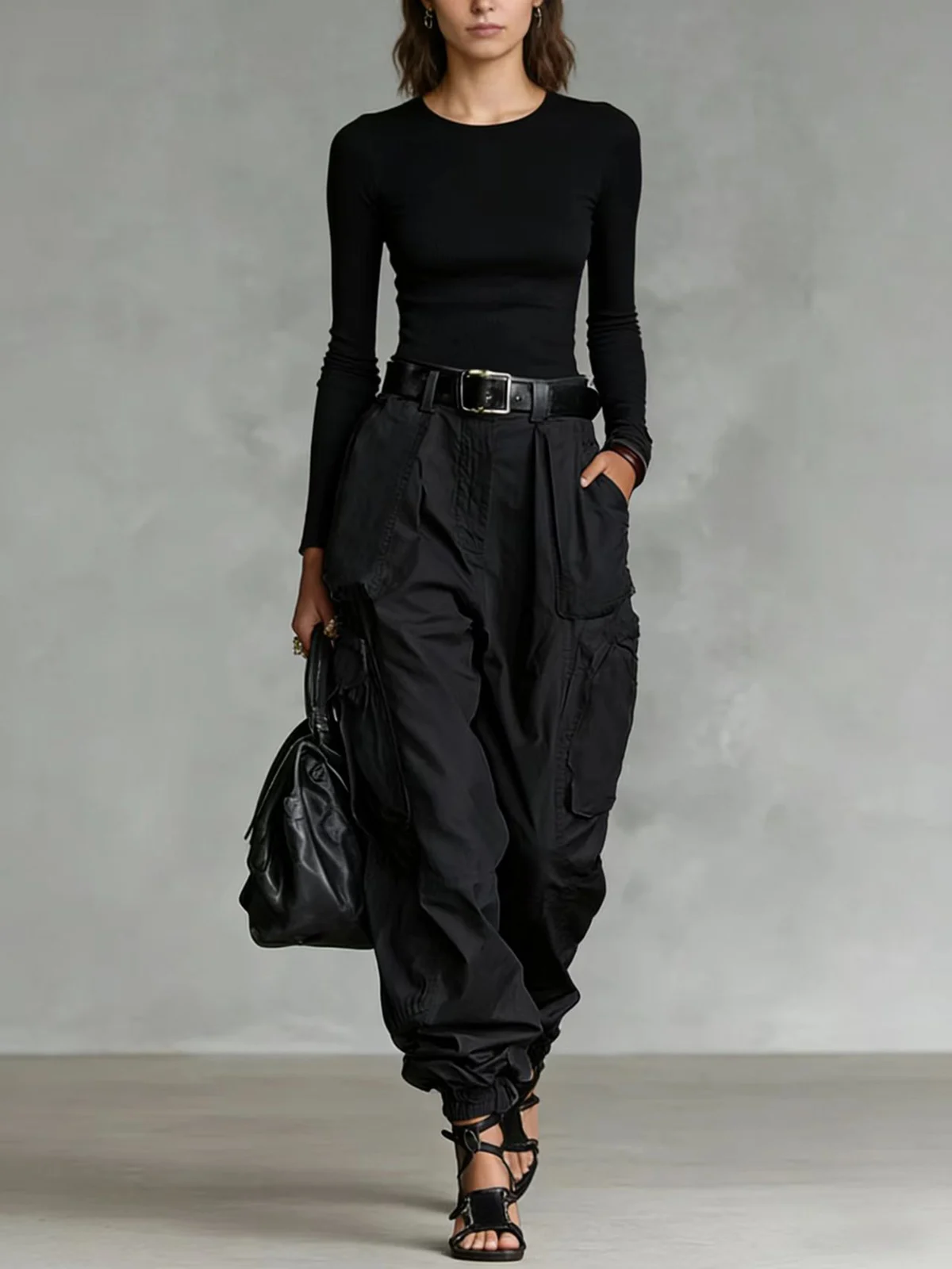 Autumn Street High Waist Work Pants Loose Wide Leg Non Elastic Regular Thickness — image 6