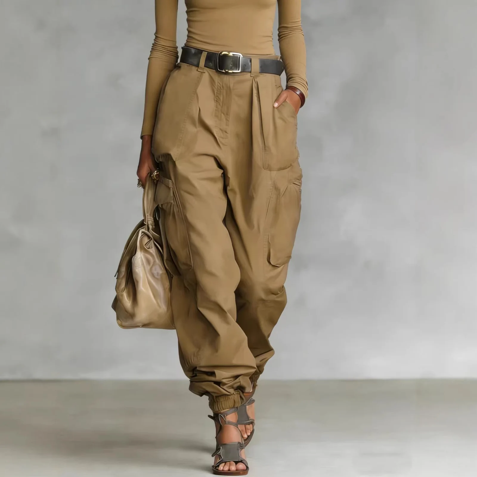 Autumn Street High Waist Work Pants Loose Wide Leg Non Elastic Regular Thickness — image 13