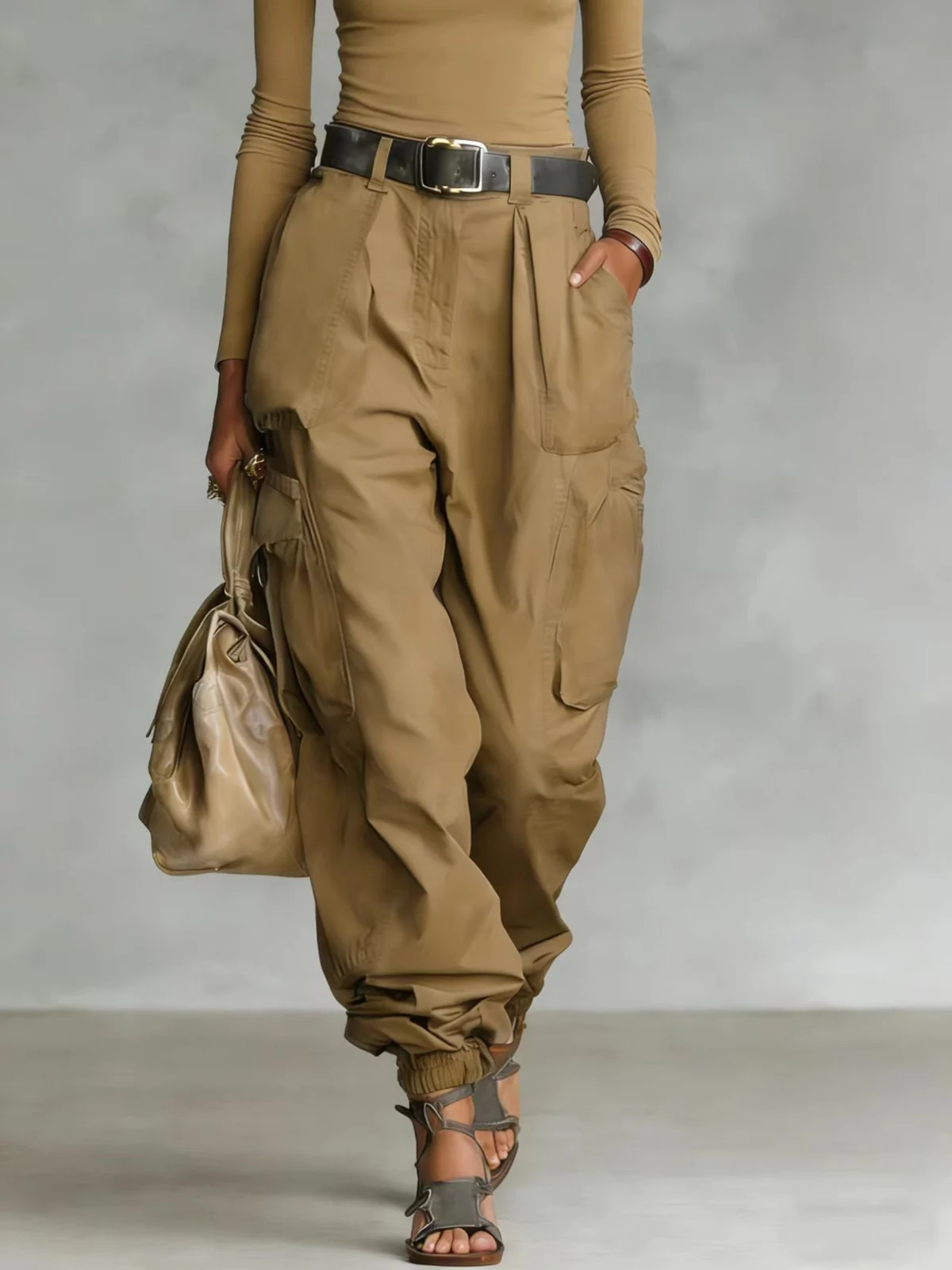 Autumn Street High Waist Work Pants Loose Wide Leg Non Elastic Regular Thickness — image 2