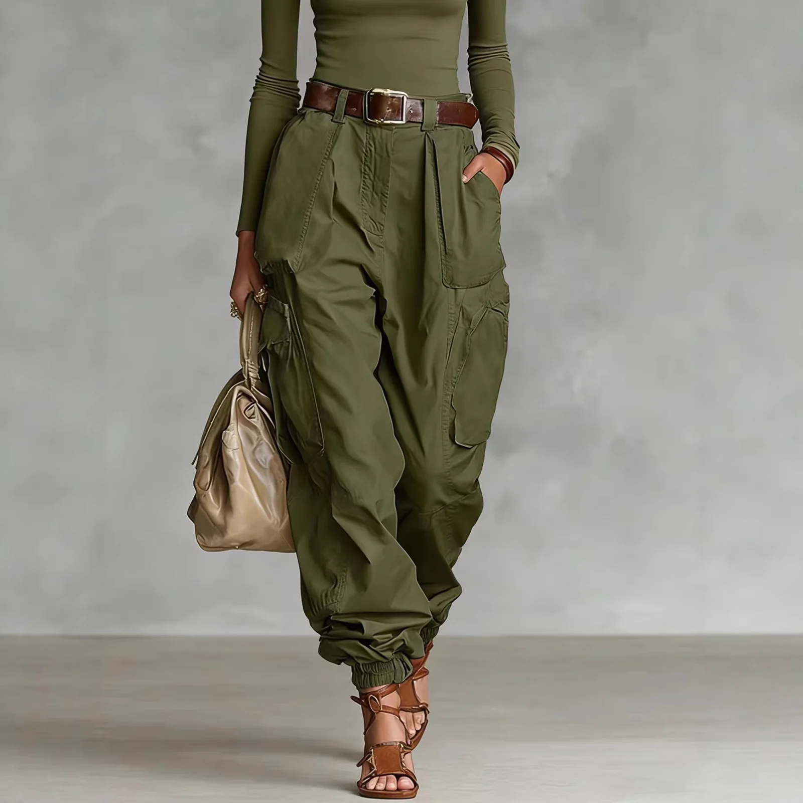 Autumn Street High Waist Work Pants Loose Wide Leg Non Elastic Regular Thickness — image 12