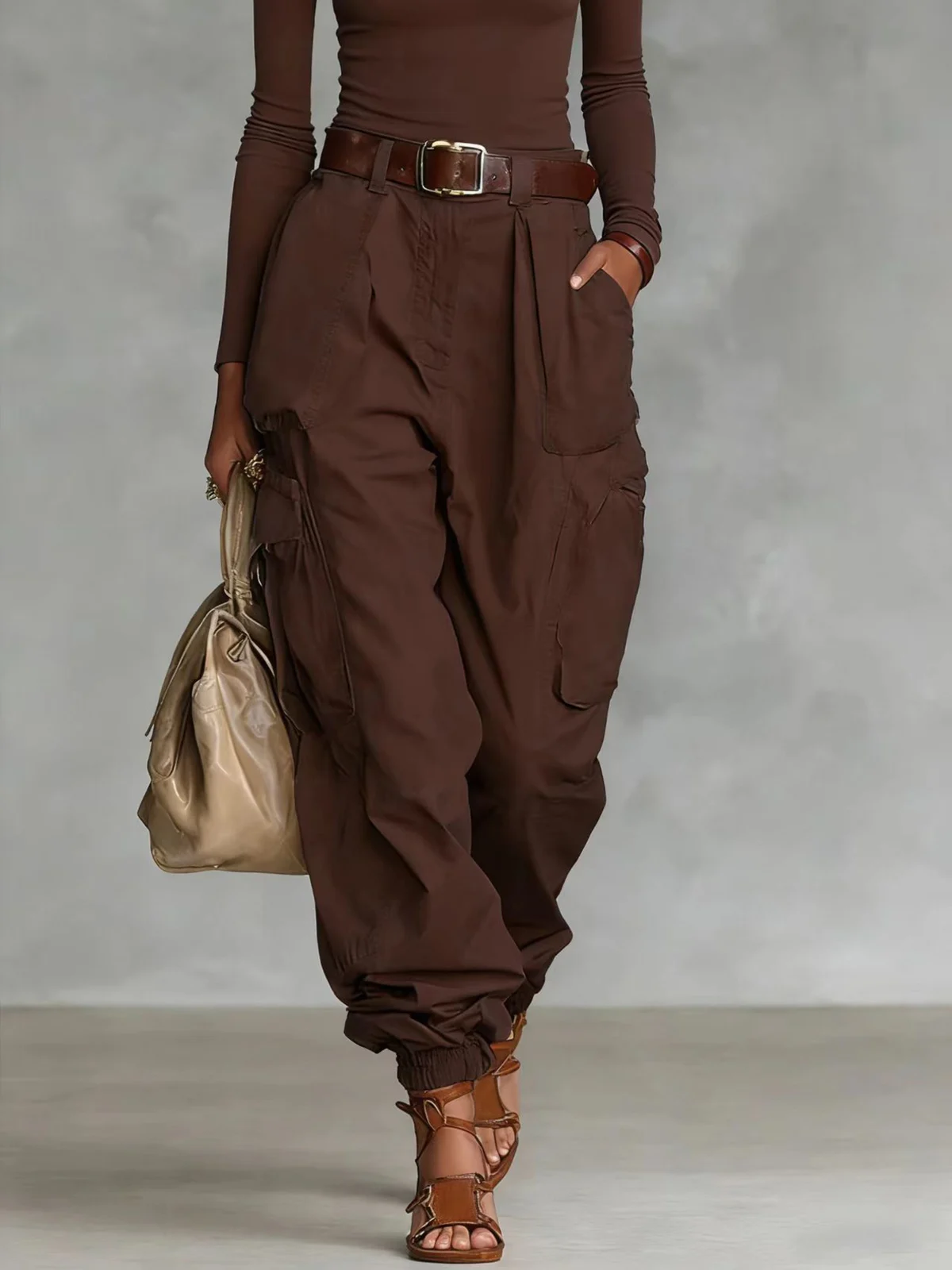 Autumn Street High Waist Work Pants Loose Wide Leg Non Elastic Regular Thickness — image 14