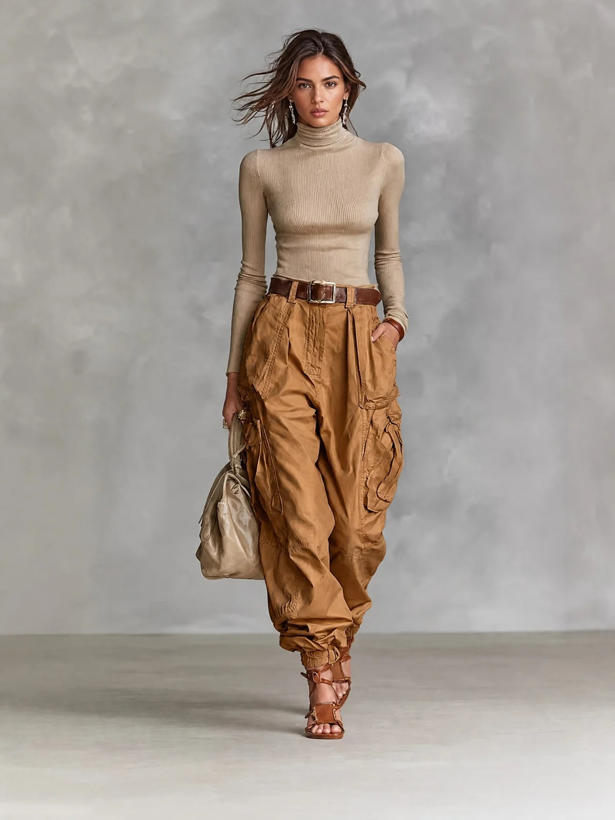 Autumn Street High Waist Work Pants Loose Wide Leg Non Elastic Regular Thickness — image 20