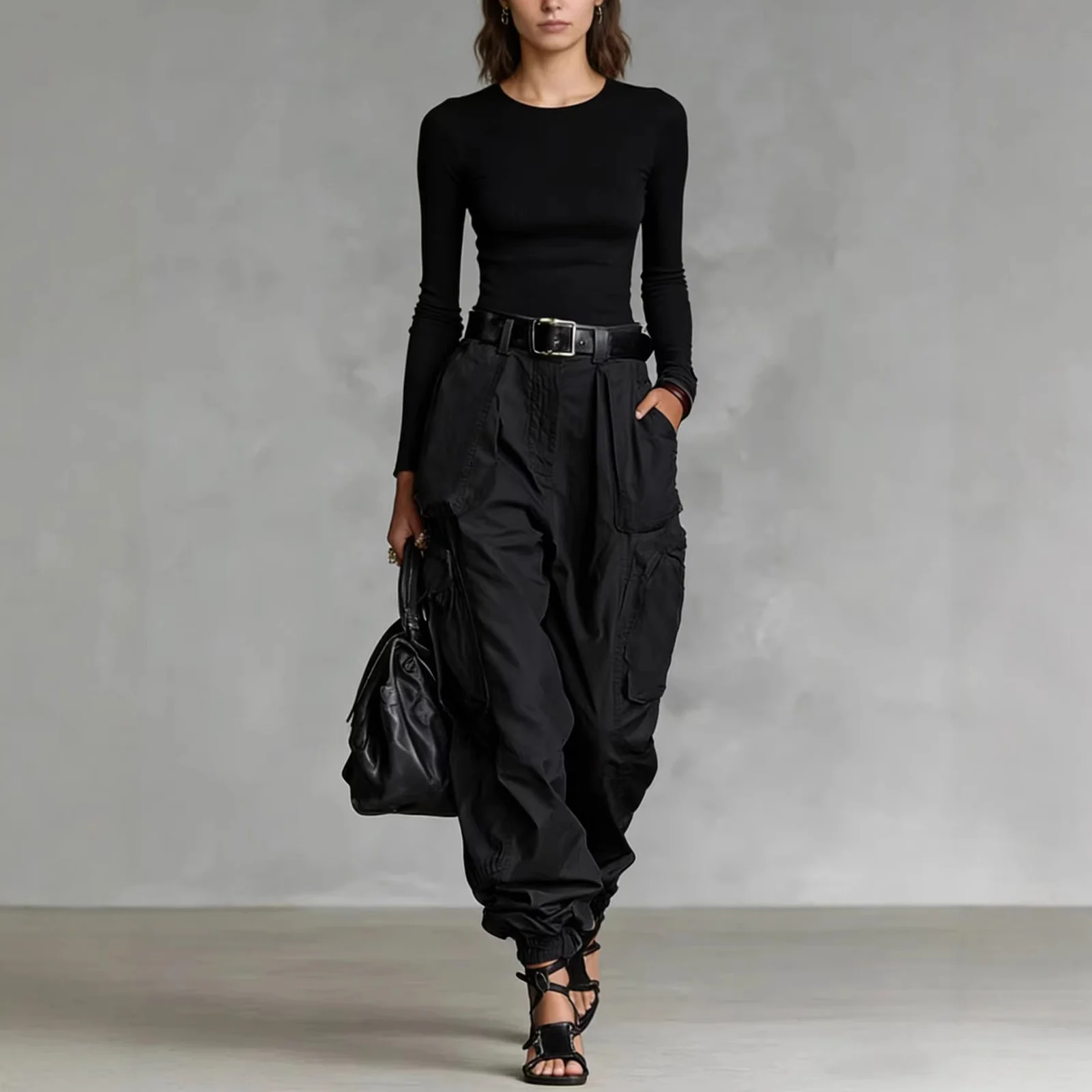 Autumn Street High Waist Work Pants Loose Wide Leg Non Elastic Regular Thickness — image 11