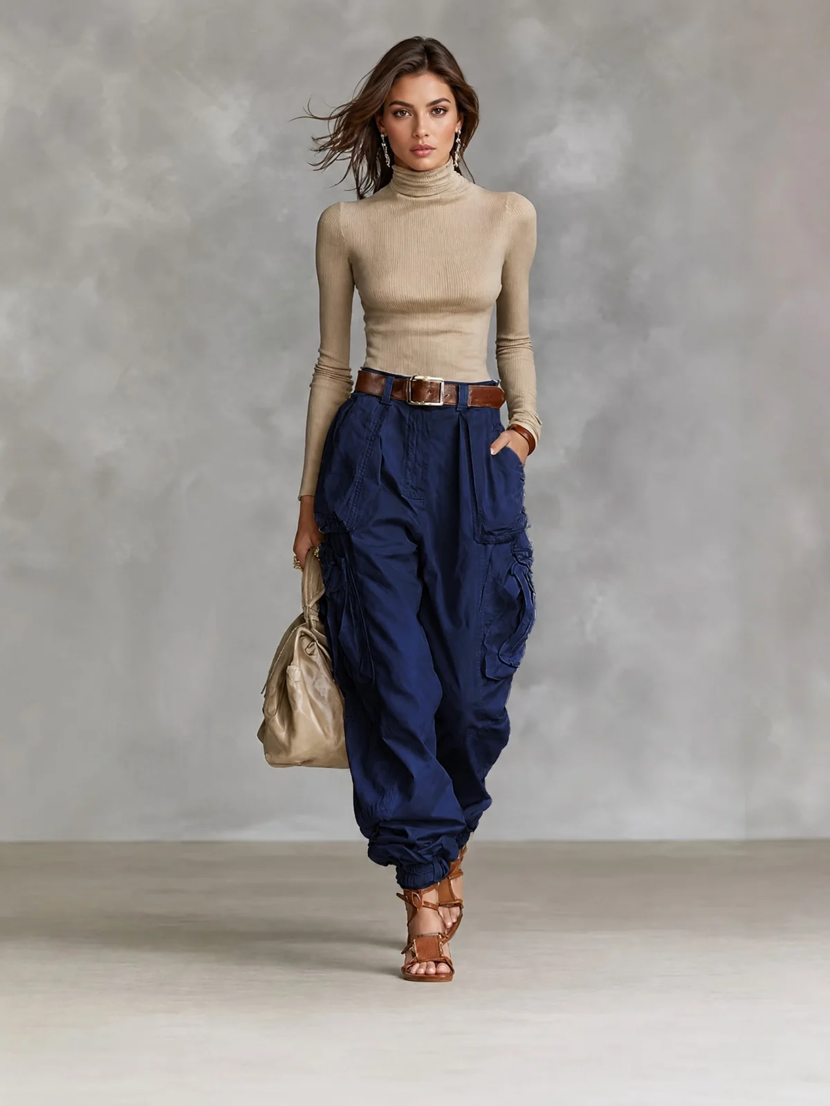 Autumn Street High Waist Work Pants Loose Wide Leg Non Elastic Regular Thickness — image 4