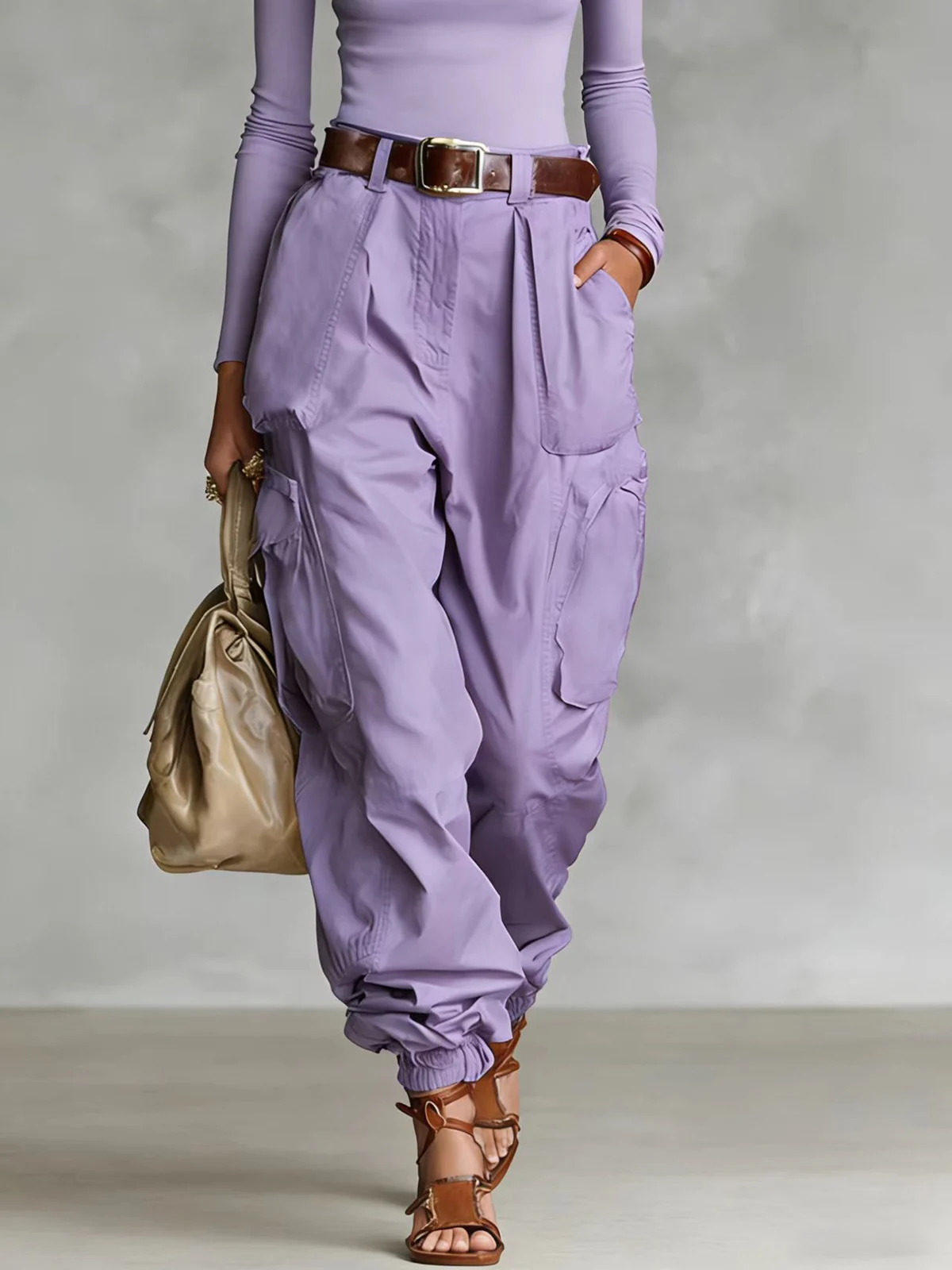 Autumn Street High Waist Work Pants Loose Wide Leg Non Elastic Regular Thickness — image 17