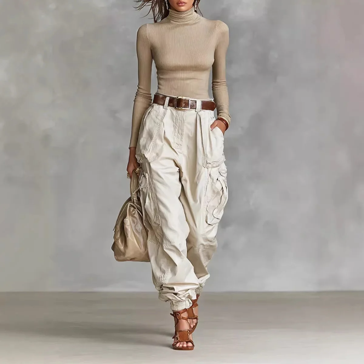 Autumn Street High Waist Work Pants Loose Wide Leg Non Elastic Regular Thickness — image 9