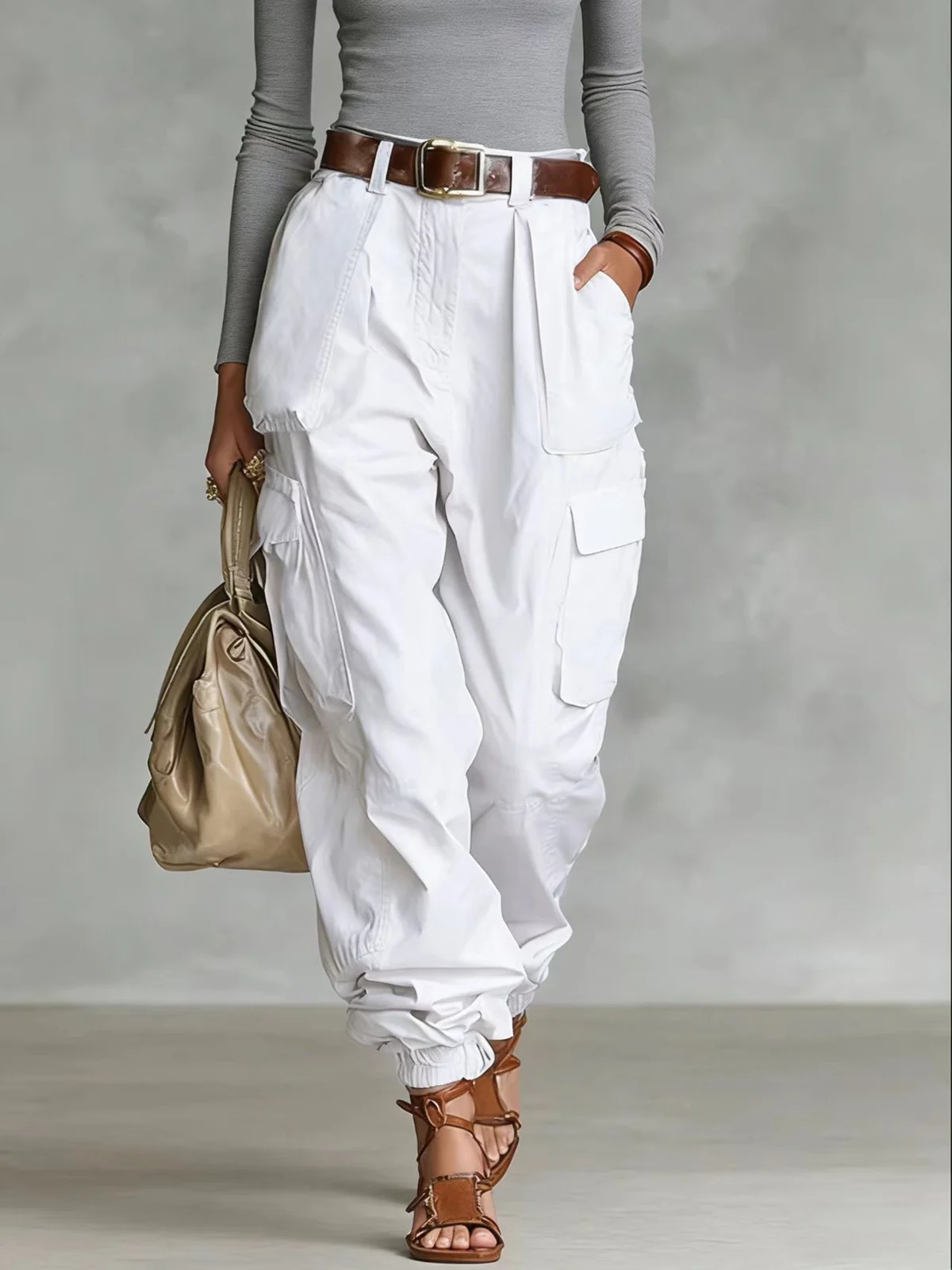 Autumn Street High Waist Work Pants Loose Wide Leg Non Elastic Regular Thickness — image 16