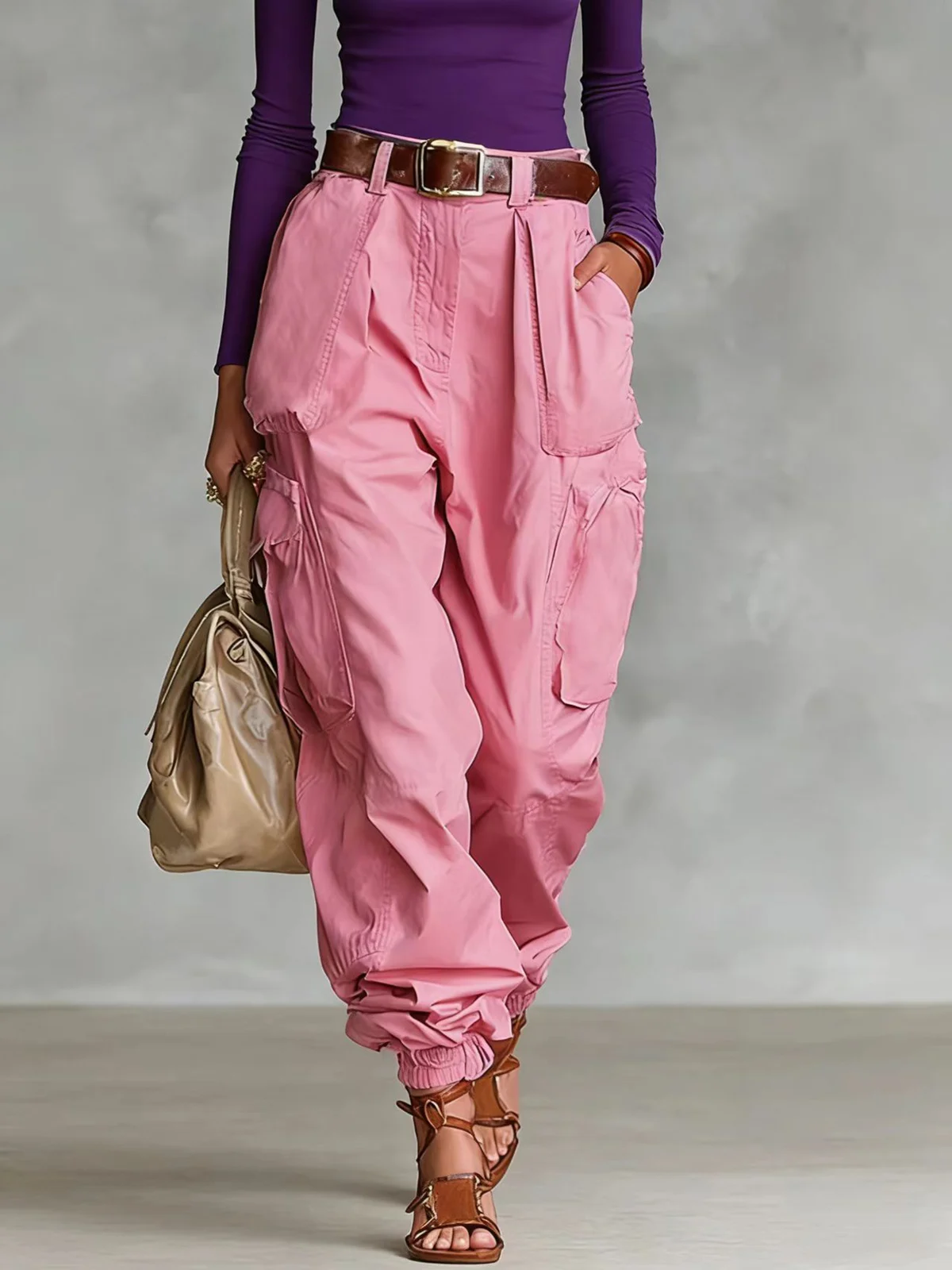 Autumn Street High Waist Work Pants Loose Wide Leg Non Elastic Regular Thickness — image 3