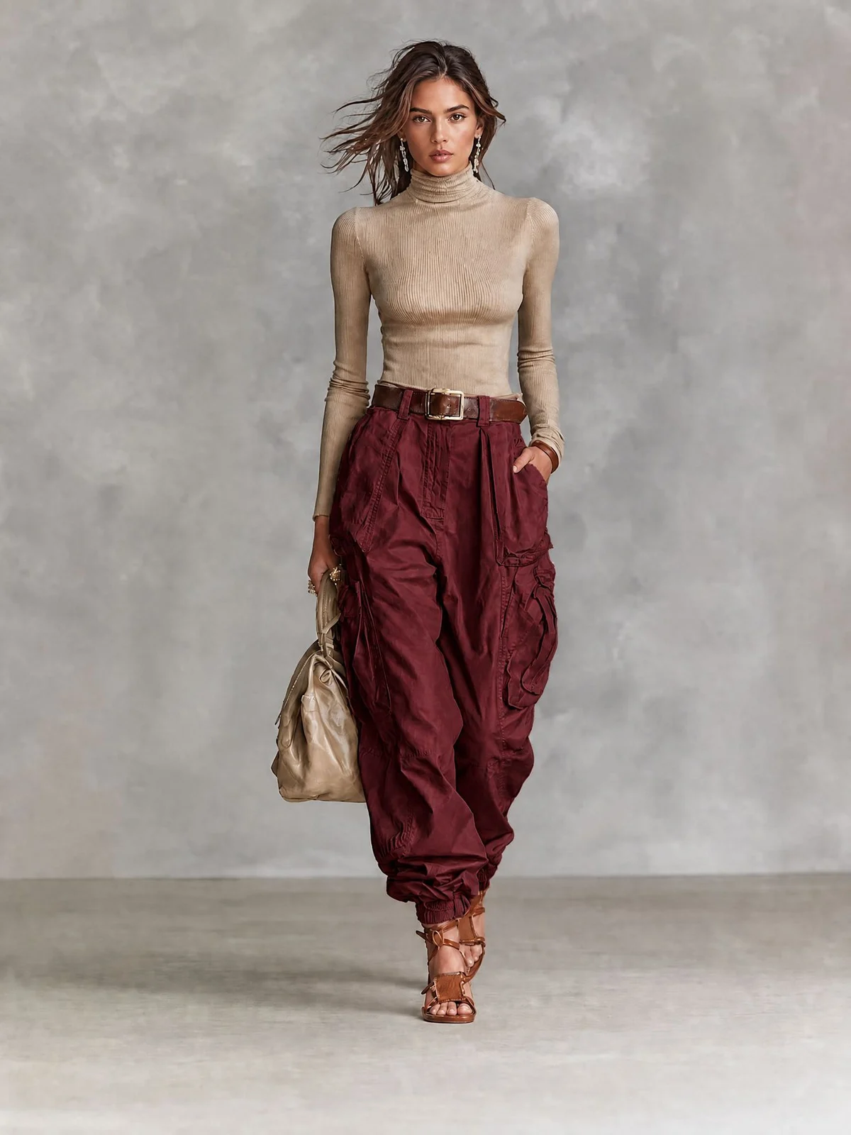 Autumn Street High Waist Work Pants Loose Wide Leg Non Elastic Regular Thickness — image 18
