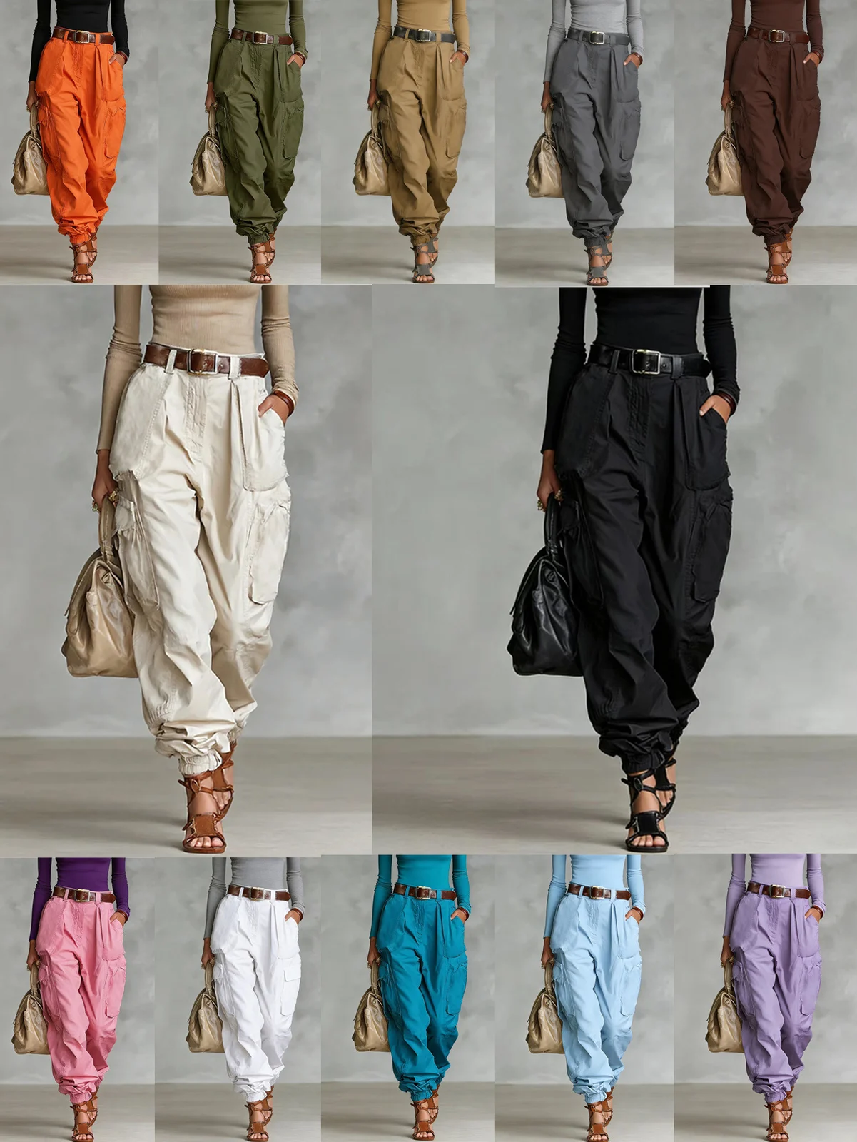 Autumn Street High Waist Work Pants Loose Wide Leg Non Elastic Regular Thickness — image 7