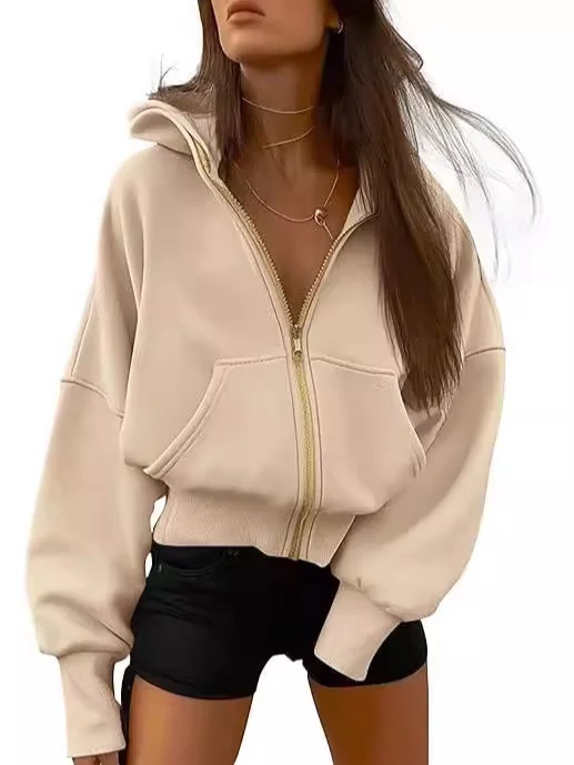 Autumn Winter New Women's Fashion Zipper Hooded Long Sleeve Short Sportswear Casual… — image 1