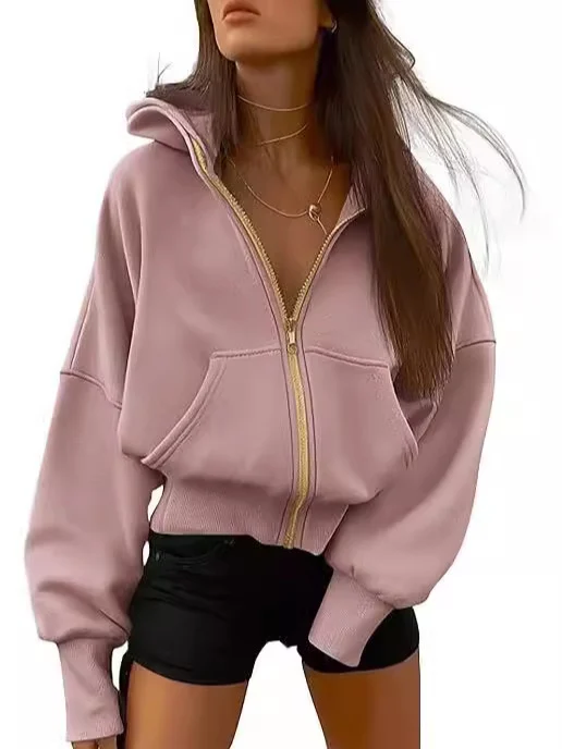 Autumn Winter New Women's Fashion Zipper Hooded Long Sleeve Short Sportswear Casual… — image 8