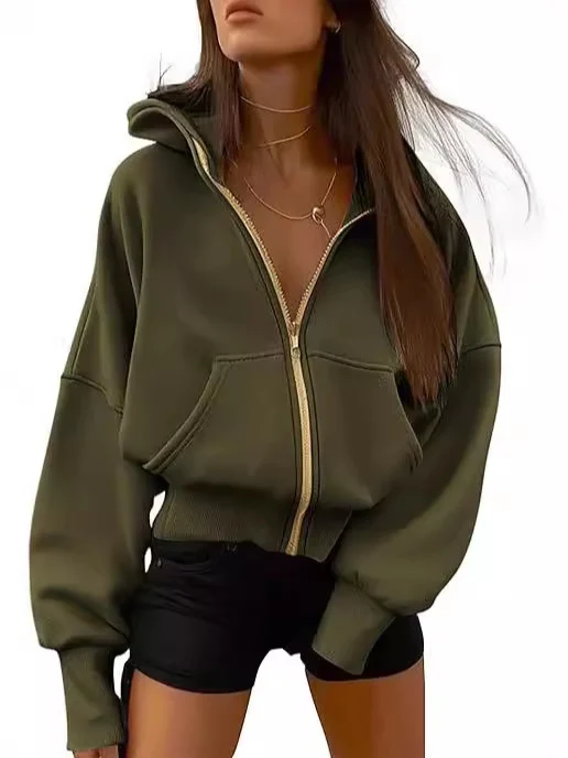 Autumn Winter New Women's Fashion Zipper Hooded Long Sleeve Short Sportswear Casual… — image 4