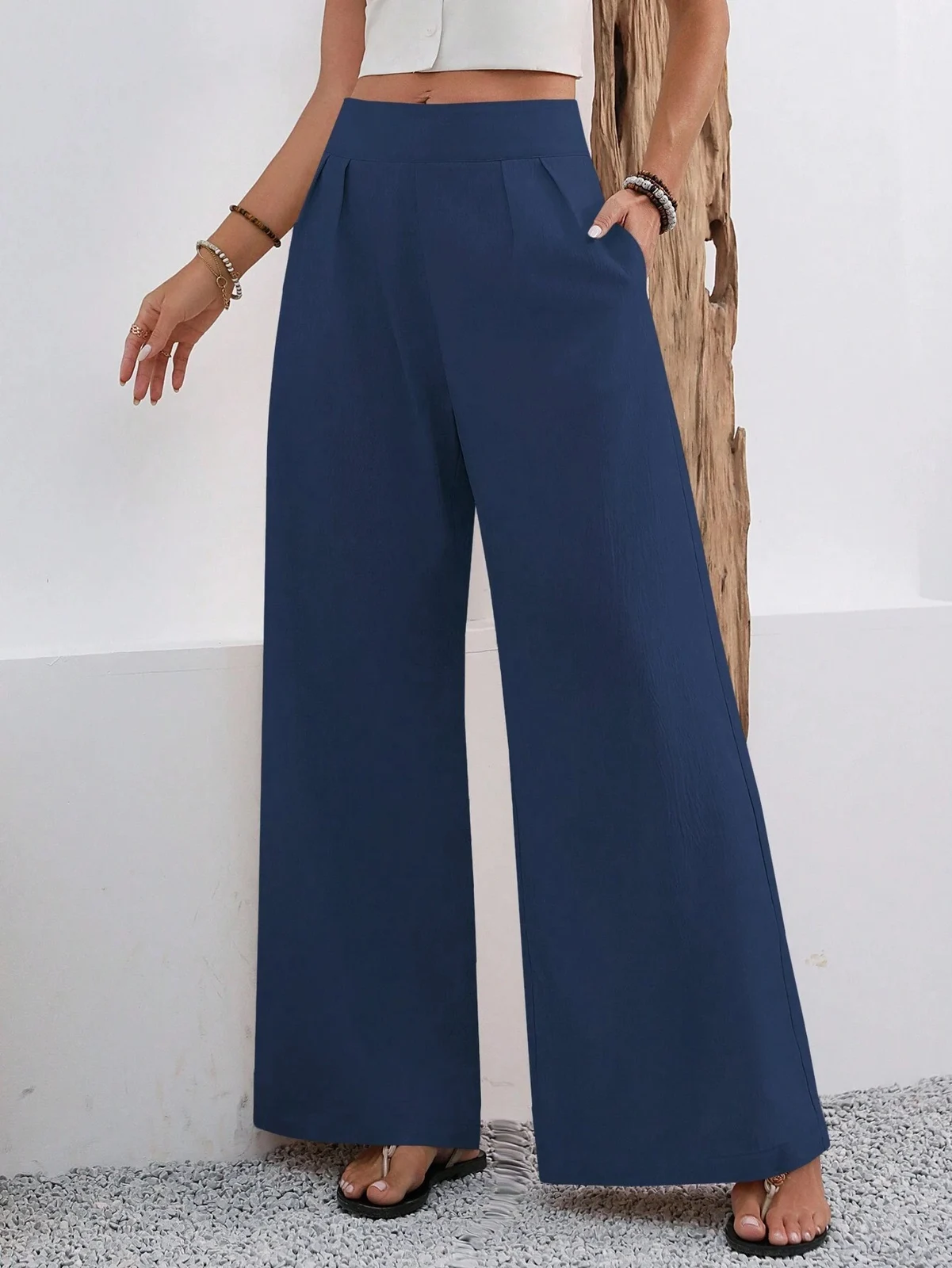 Autumn Women's New Pocket High-waisted Fashion Versatile Wide-leg Pants Long Commuting — image 1