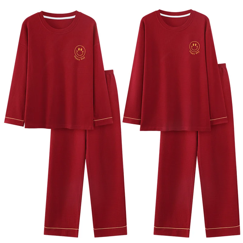 Autumnwinter Pajama Set For Couples Long-sleeve Red Casual Loungewear — image 3