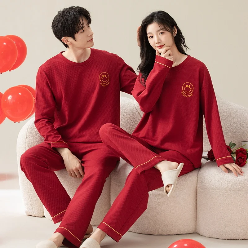 Autumnwinter Pajama Set For Couples Long-sleeve Red Casual Loungewear — image 5