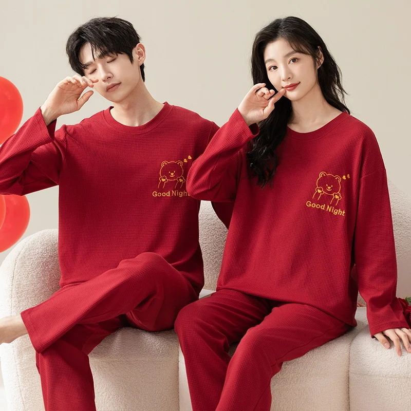 Autumnwinter Pajama Set For Couples Long-sleeve Red Casual Loungewear — image 2