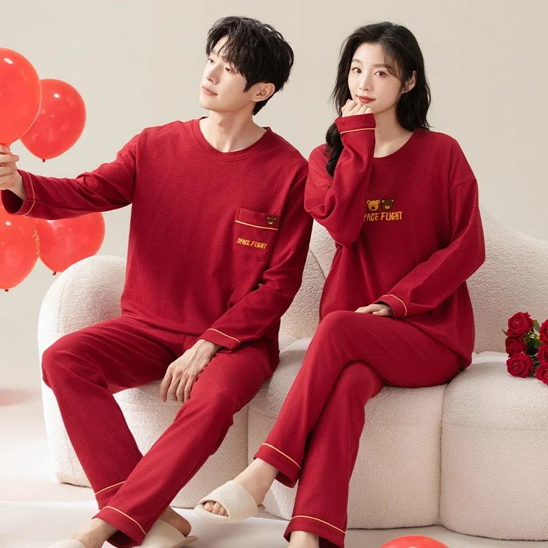 Autumnwinter Pajama Set For Couples Long-sleeve Red Casual Loungewear — image 6