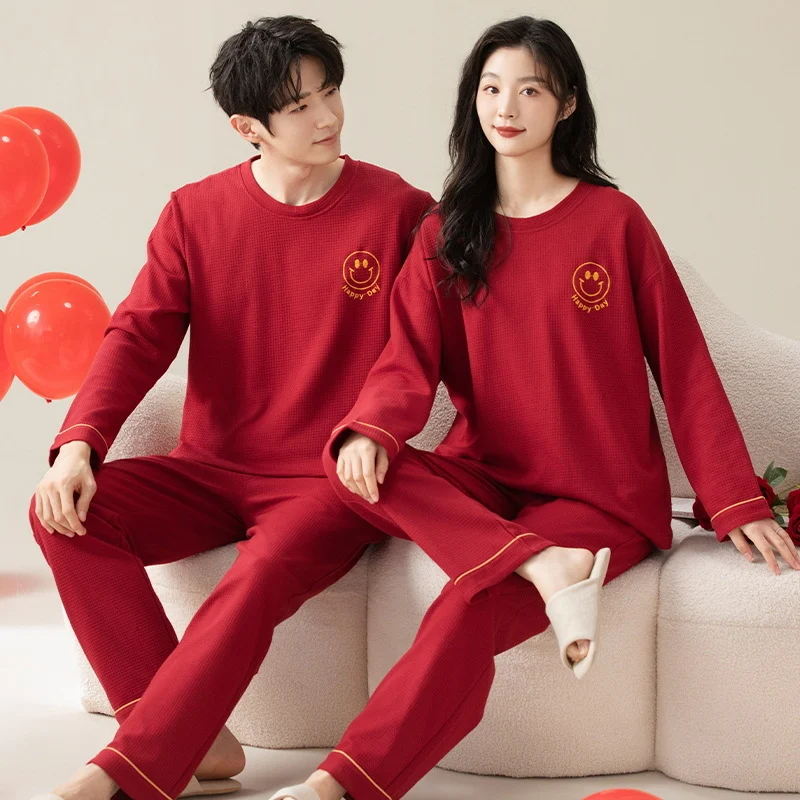 Autumnwinter Pajama Set For Couples Long-sleeve Red Casual Loungewear — image 4