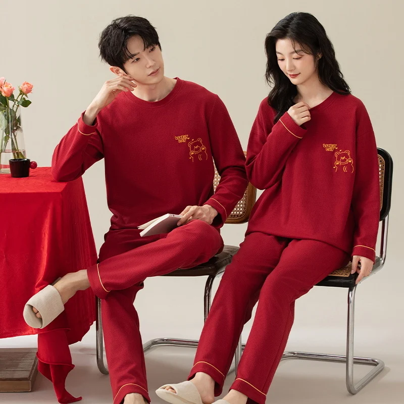 Autumnwinter Pajama Set For Couples Long-sleeve Red Casual Loungewear — image 1