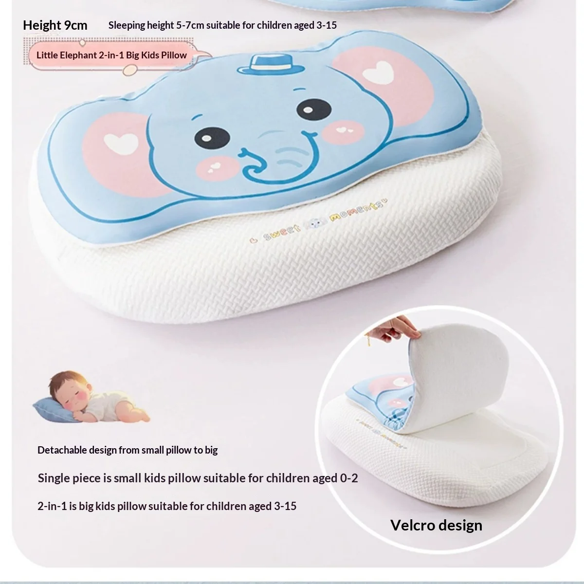 Baby Elephant 2-in-1 Memory Foam Childrens Pillow Class A Core — image 4